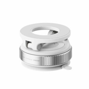 Compact white spice grinder with adjustable grinding levels for kitchen use.