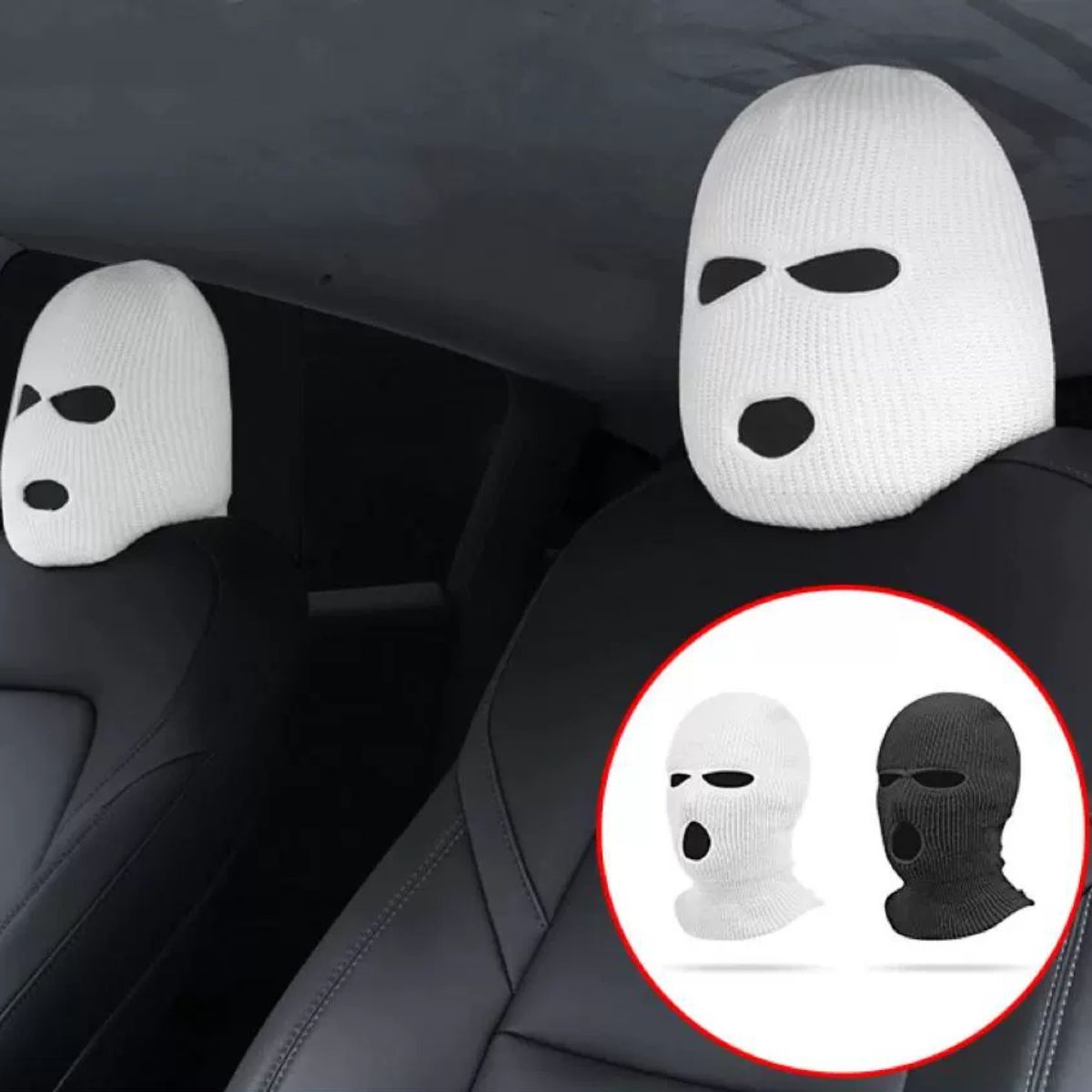 2PCS Knit Ski Mask Headrest Covers – Funny Car Seat Protector Decor