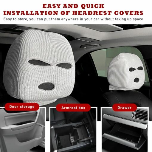2PCS Knit Ski Mask Headrest Covers – Funny Car Seat Protector Decor