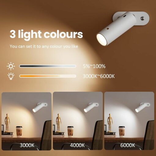 Adjustable wall light with 3 color temperatures: 3000K, 4000K, 6000K; perfect for versatile home lighting needs.