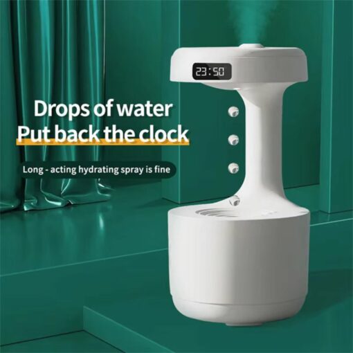 Anti-Gravity Water Drop Humidifier with clock display, long-lasting moisture for skin rejuvenation.