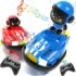 Remote control bumper cars toy set with music and LED lights, featuring blue and red designs for kids.