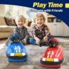 Kids enjoying remote control bumper cars indoors for fun and friendly competition.