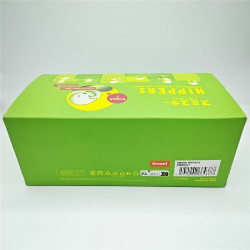 Green box for Smiski Hippers mini figures, collectible decoration toys with unique designs and playful packaging.