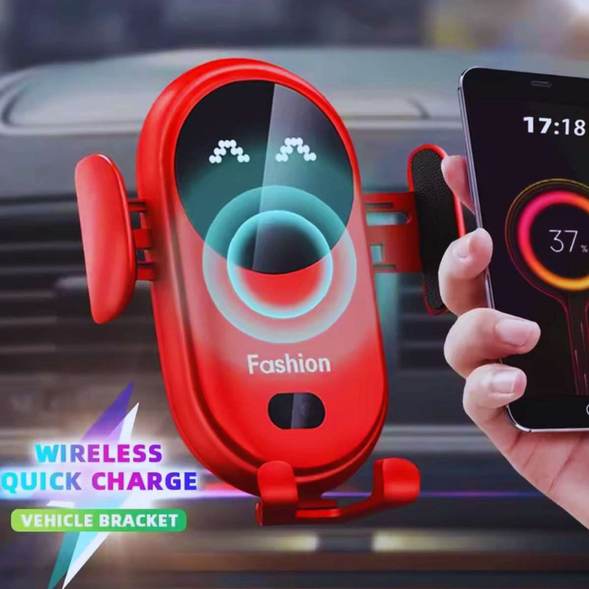 Smart Qi Wireless Car Charger Mount – Auto-Clamp, Fast Charging Holder
