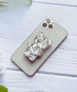 3D Glitter Bear Phone Grip Stand – Cute Resin Holder for iPhone/Samsung