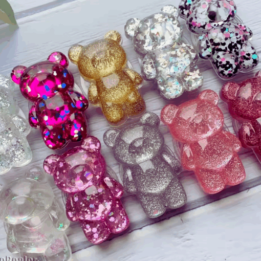 3D Glitter Bear Phone Grip Stand – Cute Resin Holder for iPhone/Samsung