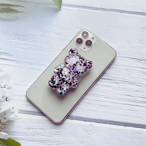 3D Glitter Bear Phone Grip Stand – Cute Resin Holder for iPhone/Samsung