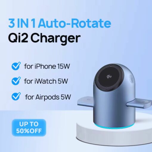 Qi2 15W 3-in-1 Magnetic Wireless Charger for iPhone & Apple Watch