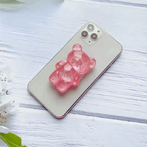 3D Glitter Bear Phone Grip Stand – Cute Resin Holder for iPhone/Samsung