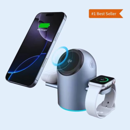 Qi2 15W 3-in-1 Magnetic Wireless Charger for iPhone & Apple Watch