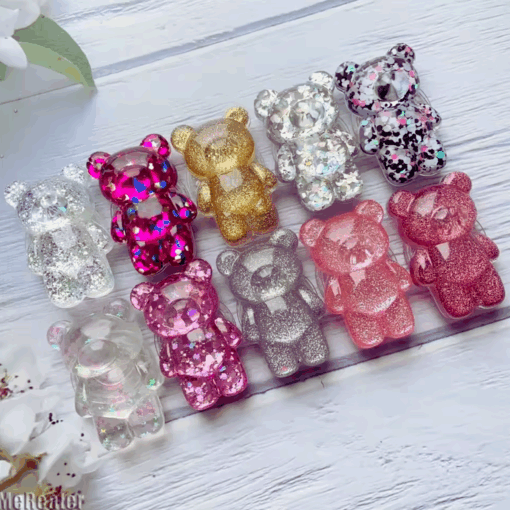 3D Glitter Bear Phone Grip Stand – Cute Resin Holder for iPhone/Samsung