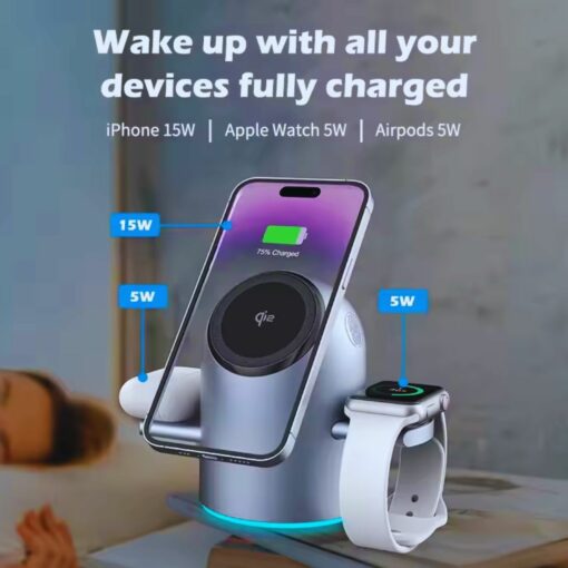 Qi2 15W 3-in-1 Magnetic Wireless Charger for iPhone & Apple Watch