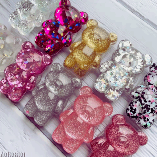 3D Glitter Bear Phone Grip Stand – Cute Resin Holder for iPhone/Samsung