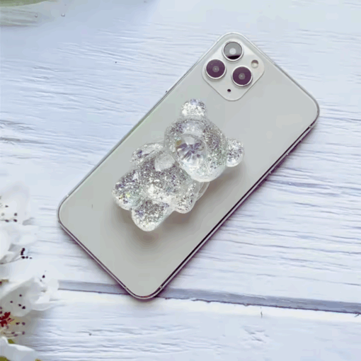 3D Glitter Bear Phone Grip Stand – Cute Resin Holder for iPhone/Samsung