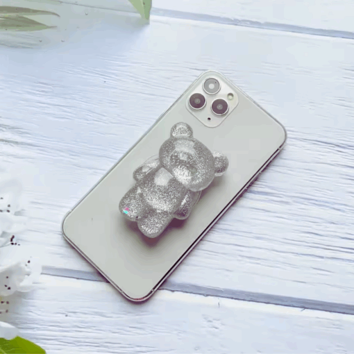 3D Glitter Bear Phone Grip Stand – Cute Resin Holder for iPhone/Samsung