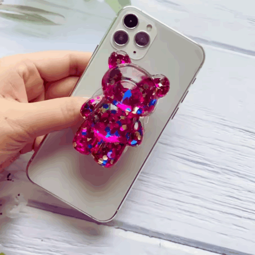 3D Glitter Bear Phone Grip Stand – Cute Resin Holder for iPhone/Samsung