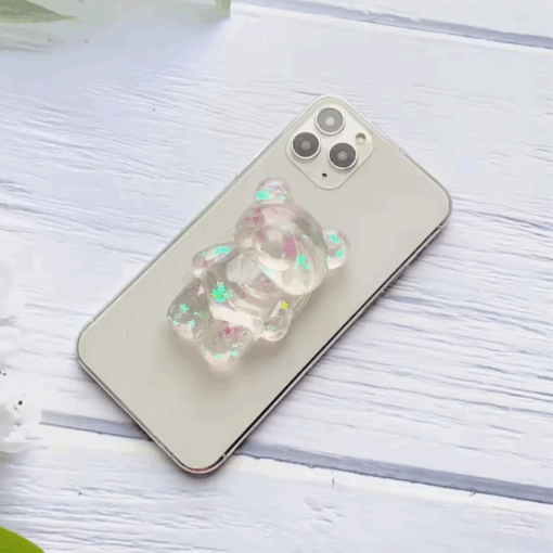 3D Glitter Bear Phone Grip Stand – Cute Resin Holder for iPhone/Samsung