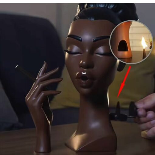 Black Lady Smoker Resin Sculpture – Elegant African Woman Incense Burner