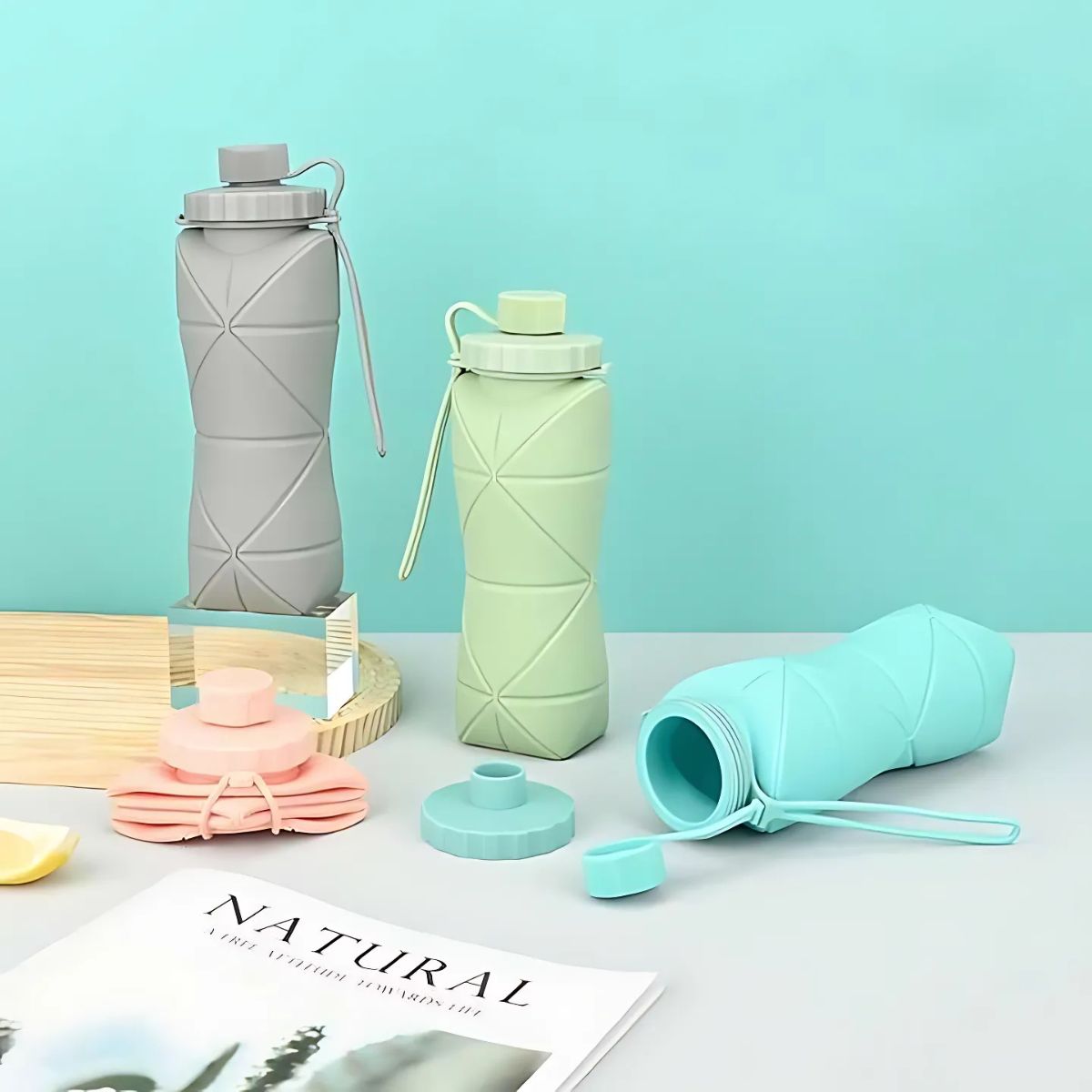 Collapsible Silicone Water Bottle 620ml – BPA Free, Leakproof, Reusable, Foldable, Eco-Friendly – Perfect for Travel, Gym, Camping, Hiking, Sports