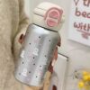 Cute Stainless Steel Thermal Cup with Straw – Insulated Water Bottle for Hot & Cold Drinks, Travel Mug & Birthday Gift