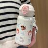 Cute Stainless Steel Thermal Cup with Straw – Insulated Water Bottle for Hot & Cold Drinks, Travel Mug & Birthday Gift