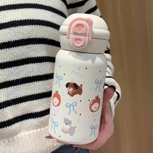Cute Stainless Steel Thermal Cup with Straw – Insulated Water Bottle for Hot & Cold Drinks, Travel Mug & Birthday Gift
