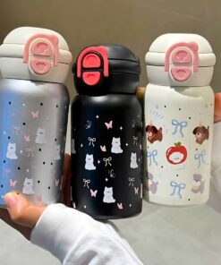 Cute Stainless Steel Thermal Cup with Straw – Insulated Water Bottle for Hot & Cold Drinks, Travel Mug & Birthday Gift