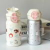 Cute Stainless Steel Thermal Cup with Straw – Insulated Water Bottle for Hot & Cold Drinks, Travel Mug & Birthday Gift