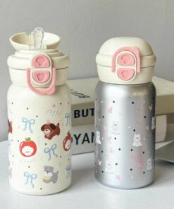 Cute Stainless Steel Thermal Cup with Straw – Insulated Water Bottle for Hot & Cold Drinks, Travel Mug & Birthday Gift