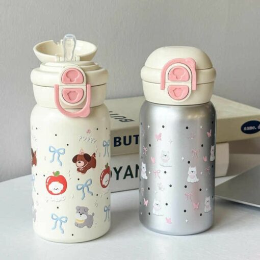 Cute Stainless Steel Thermal Cup with Straw – Insulated Water Bottle for Hot & Cold Drinks, Travel Mug & Birthday Gift