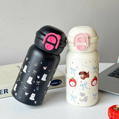 Cute Stainless Steel Thermal Cup with Straw – Insulated Water Bottle for Hot & Cold Drinks, Travel Mug & Birthday Gift