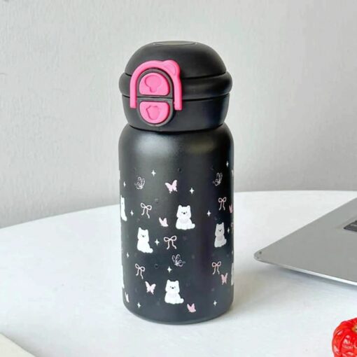 Cute Stainless Steel Thermal Cup with Straw – Insulated Water Bottle for Hot & Cold Drinks, Travel Mug & Birthday Gift