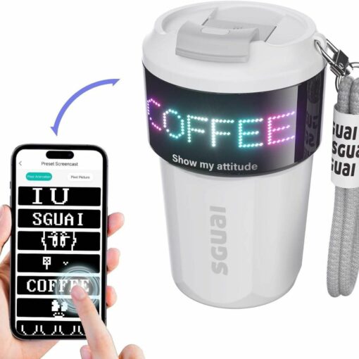 DIY Pixel Text Smart Coffee Mug – Intelligent Thermos Flask with LCD Screen, Creative Gift for Men and Women