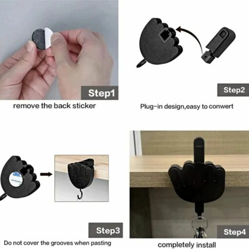 Funny Middle Finger Key Hanger – Self Adhesive Wall Hooks for Entryway & Doorway