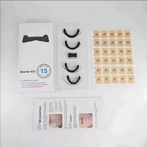 Intake Breathing Nasal Strip Starter Kit – Extra Strength Snoring Solution, Boosts Oxygen, Improves Sleep, Sweat-Resistant & Skin-Safe – New black set includes [4 dilators + 1 applicator + 30 arc patches]
