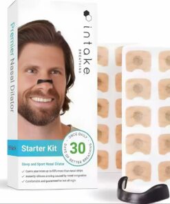 Intake Breathing Nasal Strip Starter Kit – Extra Strength Snoring Solution, Boosts Oxygen, Improves Sleep, Sweat-Resistant & Skin-Safe – New black set includes [4 dilators + 1 applicator + 30 arc patches]