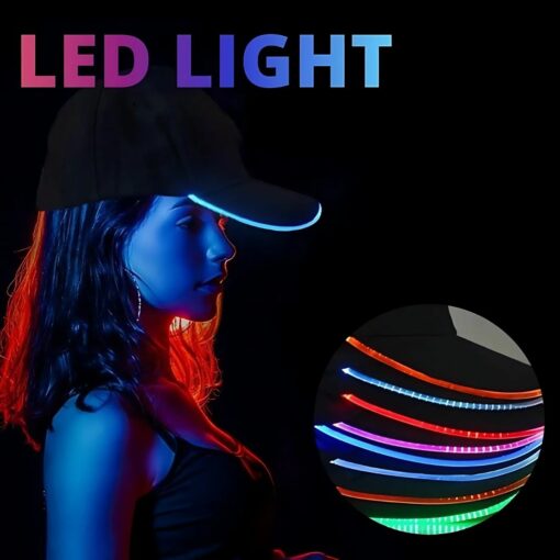 LED Light Up Baseball Cap – Fashionable, Rechargeable, Programmable, Embroidered Cotton Hat with Adjustable Fit for Men for Parties, and Night Safety – Black Hat – Articuno