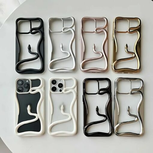 Luxury High-Grade Electroplated Snake Fashion Hollow Shell for iPhone 16 Pro Max, 15-11 Business Style Holster, Effective Protection Mobile Phone Case – Shiny gold, iPhone 11
