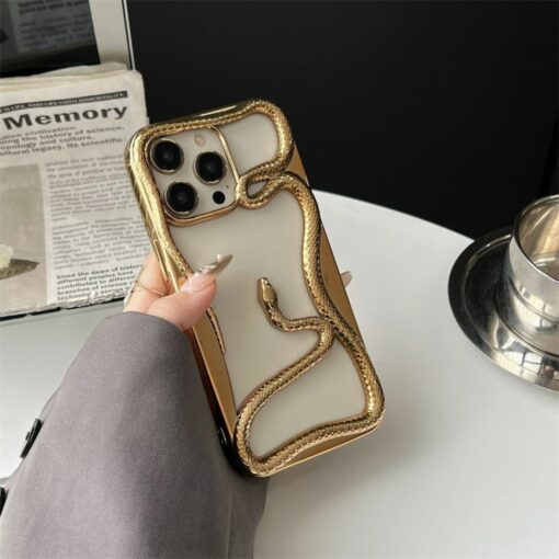 Luxury High-Grade Electroplated Snake Fashion Hollow Shell for iPhone 16 Pro Max, 15-11 Business Style Holster, Effective Protection Mobile Phone Case