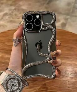Luxury High-Grade Electroplated Snake Fashion Hollow Shell for iPhone 16 Pro Max, 15-11 Business Style Holster, Effective Protection Mobile Phone Case
