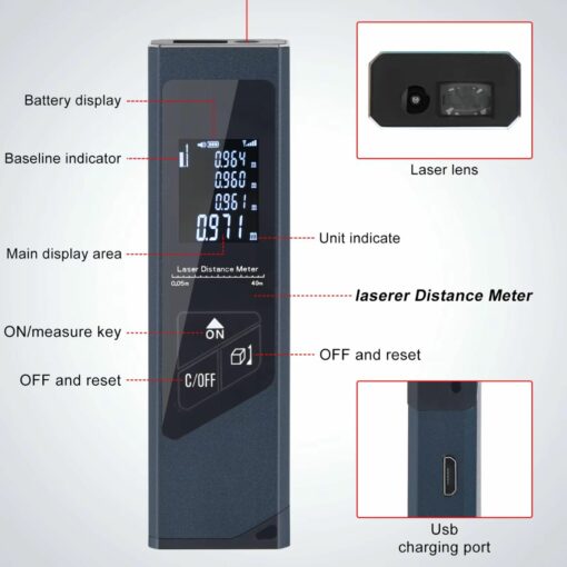 Mini Laser Tape Measure – USB Rechargeable Digital Ruler for Home Projects