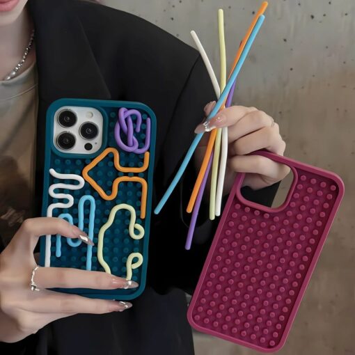 Personalized DIY Puzzle Phone Case – Creative Stress Relief & Decompression Cover for iPhone 12, 13, 14, 15, 16 Pro Max – Teal Green curved twist version shell, iPhone 16