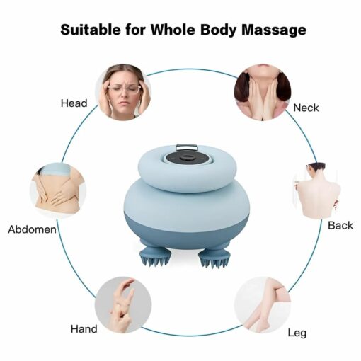 Portable Electric Head Scratcher with Tissue Kneading Nodes for Stress Relief – Lightweight, Wireless, Waterproof, 360° Exercise Grip, One-Button Use Scalp Massager