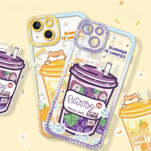 Puppy & Cat Sweet Summer Bubble Drink Phone Case