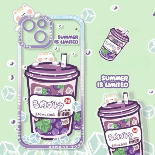 Puppy & Cat Sweet Summer Bubble Drink Phone Case