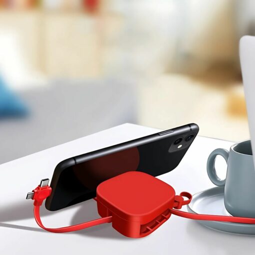 3-in-1 Fast Charging Cable – Mirror Stand & Telescopic Lanyard