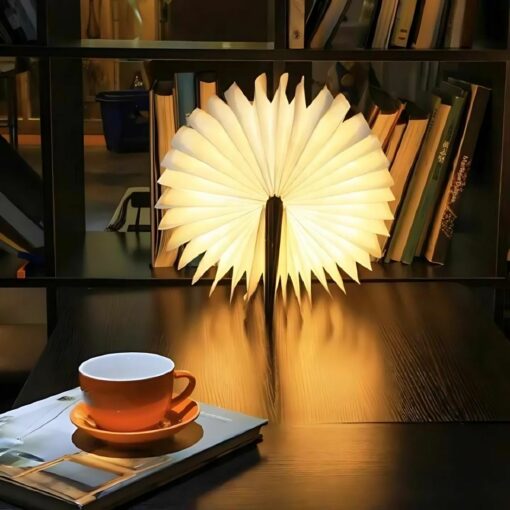 3D Folding LED Book Light – USB Rechargeable Wooden Table Lamp