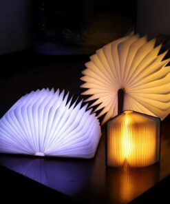 3D Folding LED Book Light – USB Rechargeable Wooden Table Lamp