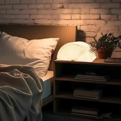 3D Folding LED Book Light – USB Rechargeable Wooden Table Lamp
